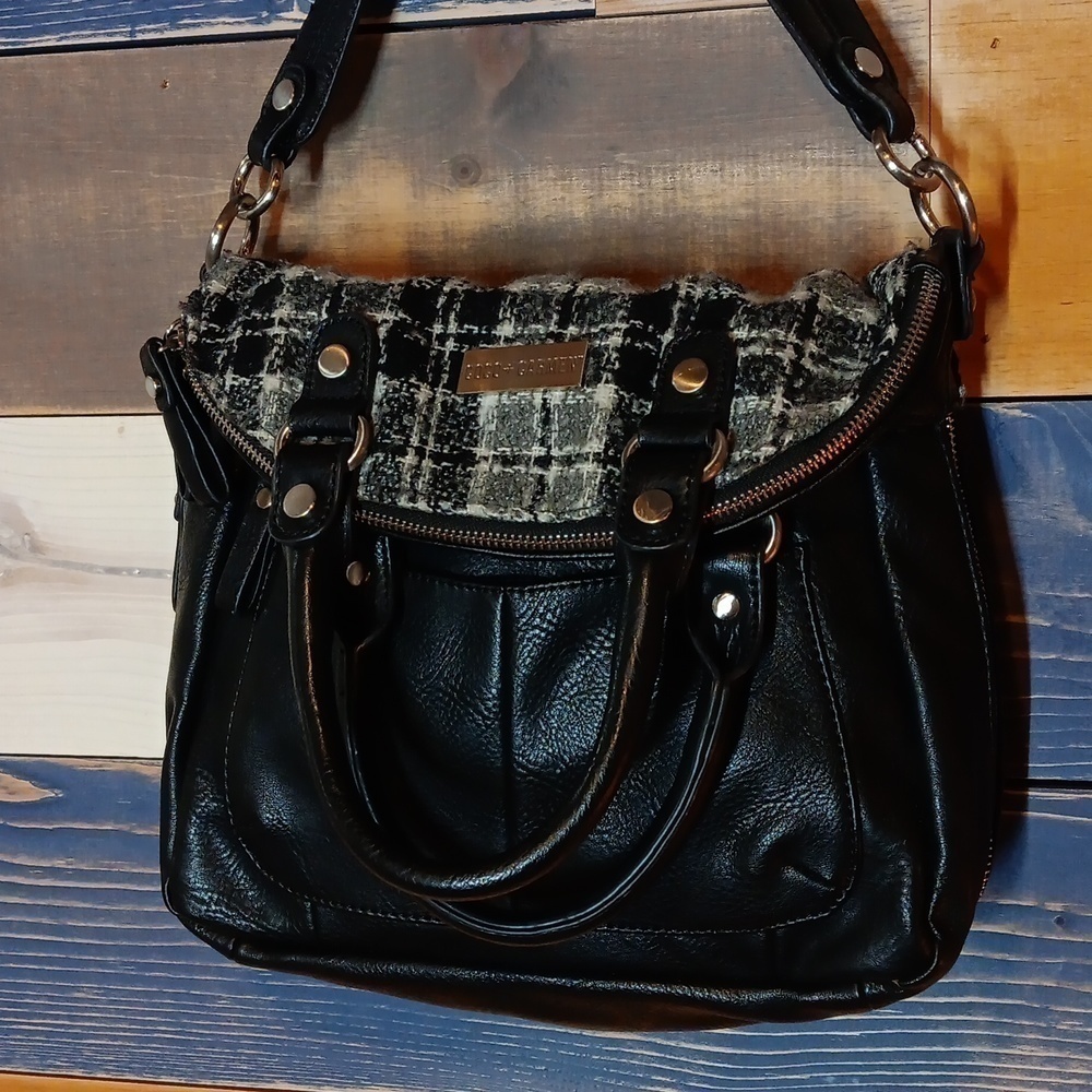 Coco + Carmen Leather and Houndstooth Handbag black and white